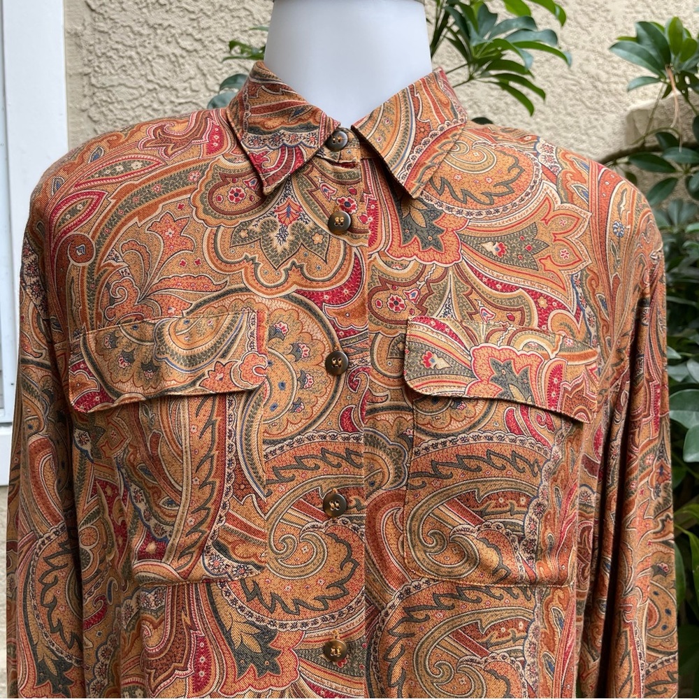 Vintage multicolored Liz Claiborne rayon button down blouse - Picture 4 of 12